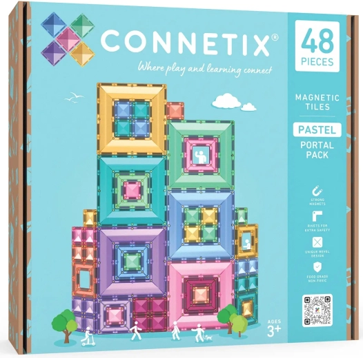 Connetix Pastel Portal Pack – kreatywne magnetyczne klocki konstrukcyjne, 48 elementów