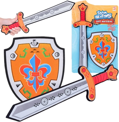 Piankowy rycerski zestaw: miecz i tarcza z lilią