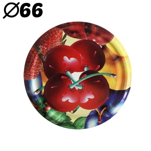 Wieczka do słoików 66 mm z motywem wiśni, 4‑zatrzaskowe, 10 szt.