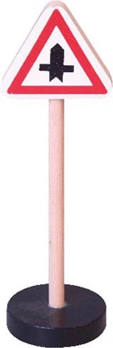 Drewniany znak drogowy – droga główna i boczna