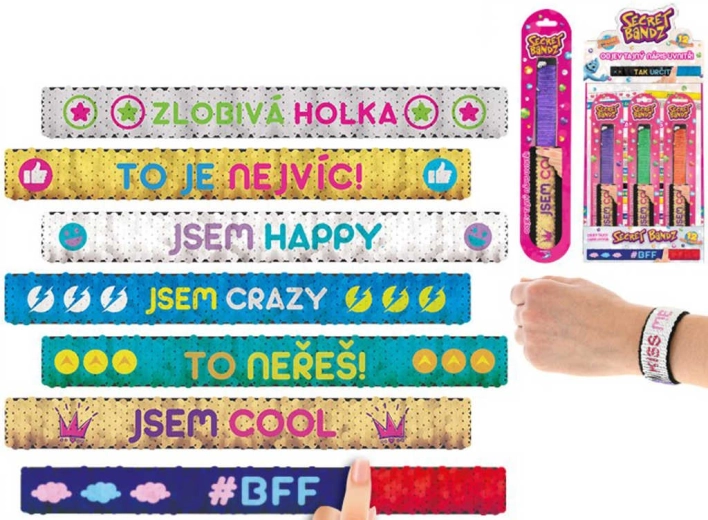 Secret Bandz bransoletka z cekinami z rolującą opaską i czeskim napisem 23 cm - 1 sztuka