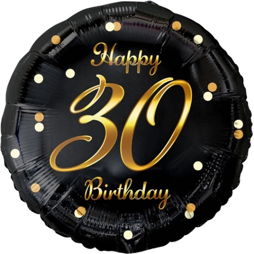 Balon foliowy Happy 30 Birthday – czarny ze złotym nadrukiem