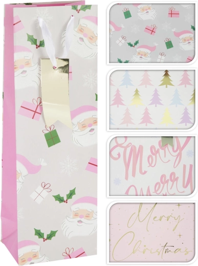 Świąteczna torebka na butelkę różowa