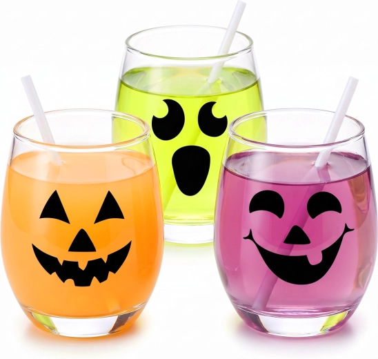 Zestaw elektrostatycznych naklejek halloweenowych z czarnymi twarzami dyń, 16 szt.