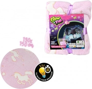 Pluszowy świecący koc z jednorożcem 130 × 150 cm, różowy