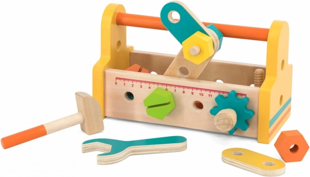 Drewniane pudełko na narzędzia dla małych majsterkowiczów