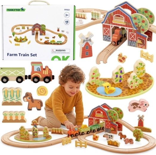 Drewniana kolejka Farma 48 elementów Tooky Toy
