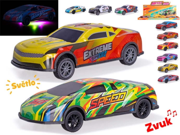 Metalowy samochodzik wyścigowy 12,5 cm ze światłami i dźwiękami, napęd typu pull-back