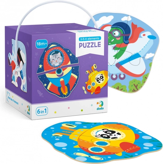 Puzzle 2–4 elementy Transport – obrysowe puzzle dla dzieci DODO