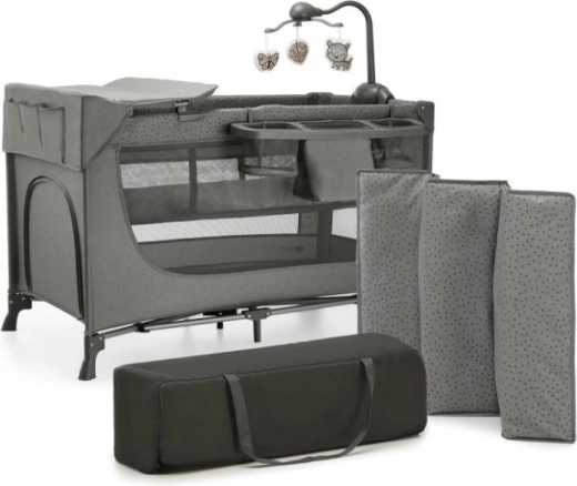 Łóżeczko turystyczne JOY 2 dark grey z akcesoriami