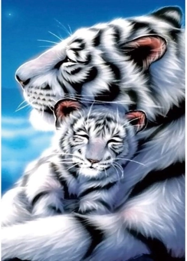 Mozaika diamentowa (diamond painting) białe tygrysy 30 × 40 cm - 1 sztuka