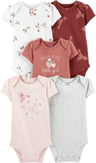 Carter's body niemowlęce z kopertowym dekoltem i krótkim rękawem Hummingbird dla dziewczynki, 5 szt., rozm. 56 (NB)