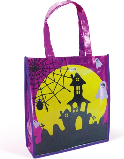 Halloweenowa torba prezentowa z motywem zamku, fioletowa