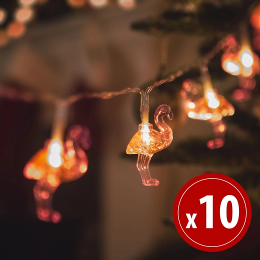 Łańcuch świetlny LED z flamingami 1,1 m, 10 LED, ciepła biel