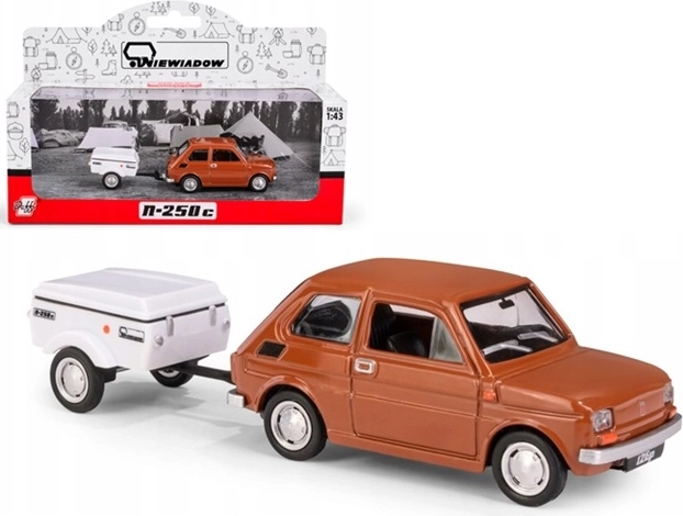 Fiat 126p z przyczepą Niewiadów N250C krótki brązowy model 1:43