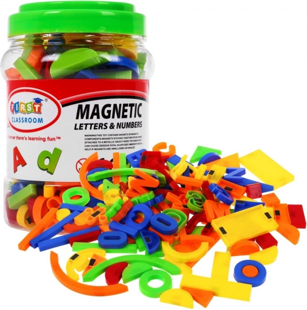 Zestaw kolorowych magnetycznych liter, cyfr i kształtów 128 szt.