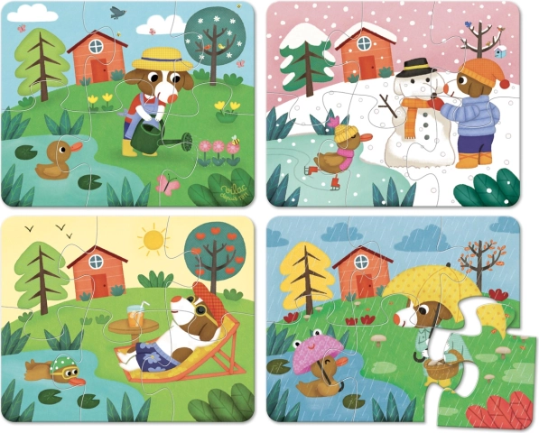 Vilac drewniane puzzle Cztery pory roku w pudełku