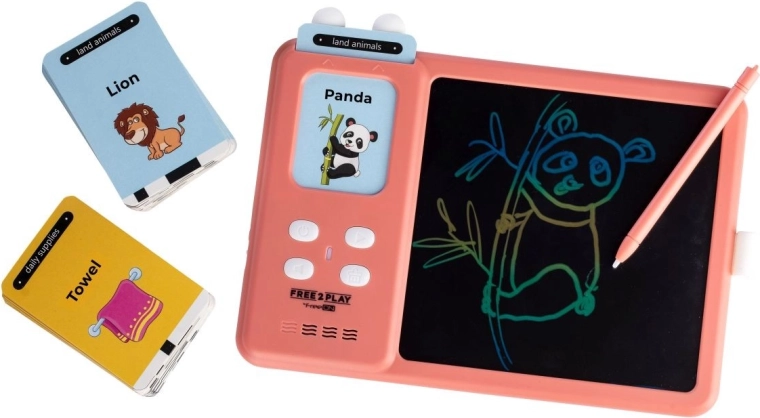 FREEON Free2Play interaktywna tablica LCD 2w1 do nauki języka angielskiego Kiddigit różowa
