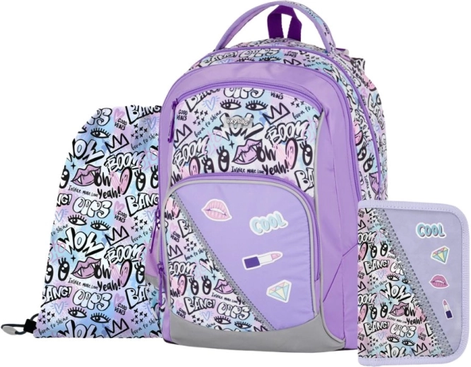 Zestaw szkolny 3 szt. OXY GO Funny Girl – plecak, piórnik i worek na kapcie