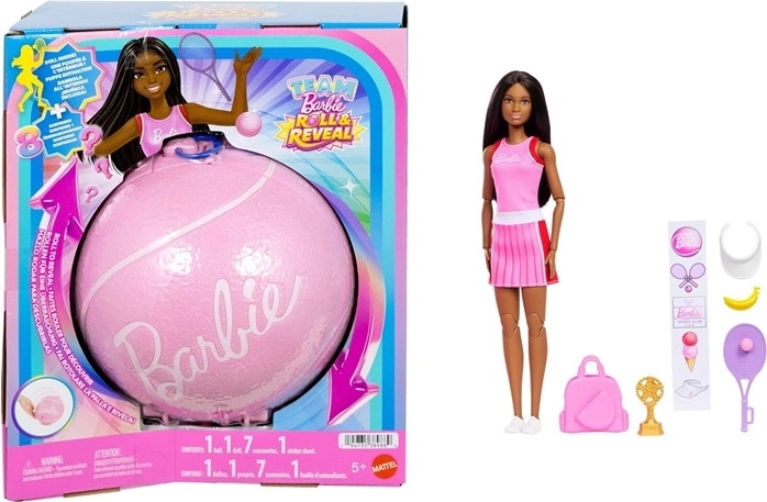 Barbie Team Roll and Reveal tenisistka – lalka w niespodziankowej kuli