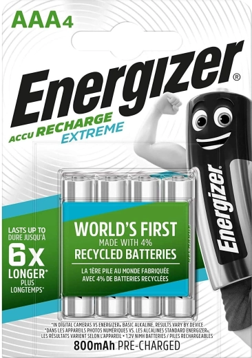 Energizer Extreme AAA akumulatory ładowalne 800 mAh, 4 szt.