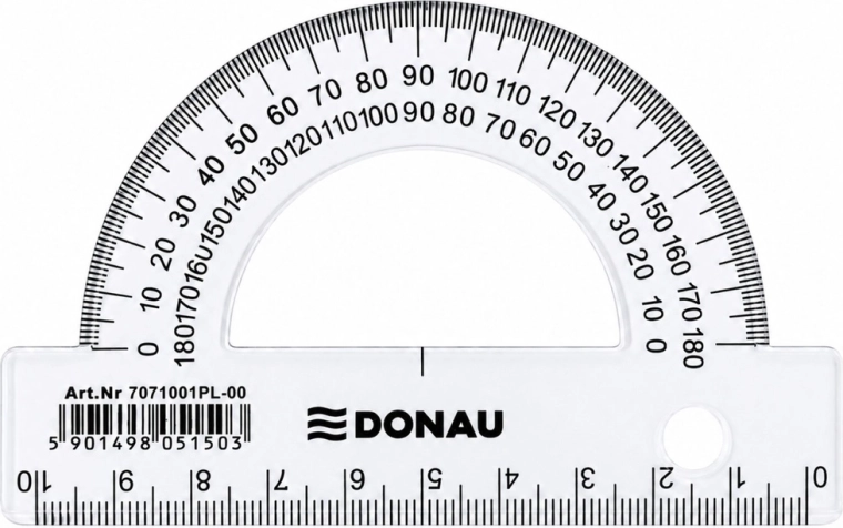 Szkolny kątomierz DONAU transparentny 180° 10 cm - 1 szt.