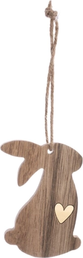 Wiszący drewniany zając brązowy 10 cm