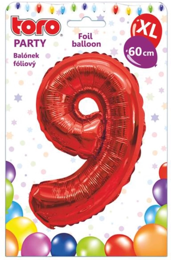 Balon foliowy TORO XL cyfra 9, 60 cm, czerwony