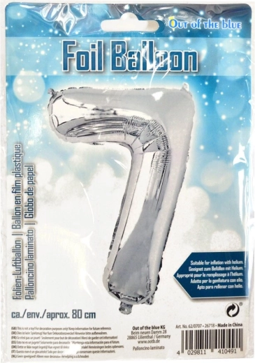 Foliowy balon cyfra 7 srebrny 80 cm