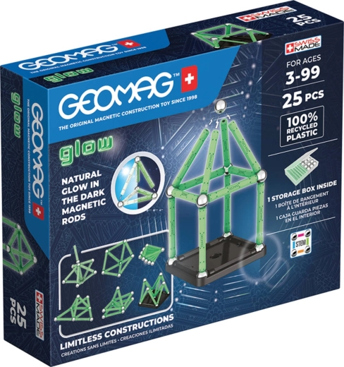 Geomag Glow świecący magnetyczny zestaw konstrukcyjny z tworzywa pochodzącego z recyklingu, 25 elementów