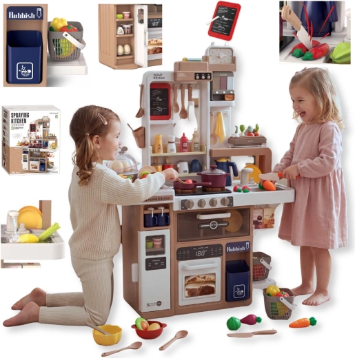 Dziecięca kuchnia TinyMini beżowa ze 104 akcesoriami i efektami