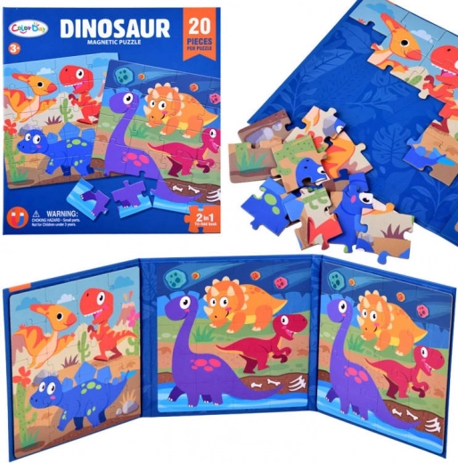 Magnetyczna książeczka puzzle dinozaury, 40 elementów