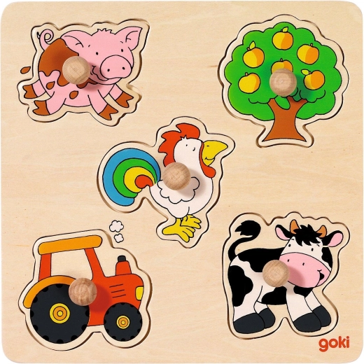 Drewniane puzzle wkładane na desce – wieś