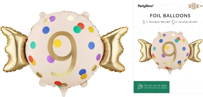 Foliowy balon urodzinowy Cukierek – cyfra 9 (bonbon)