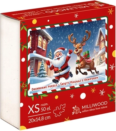 Drewniane puzzle MilliWOOD Święty Mikołaj z reniferem, 50 elementów