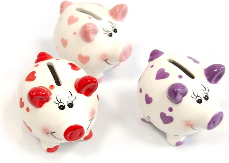 Ceramiczna skarbonka świnka biała z serduszkami 9 × 7 × 9 cm