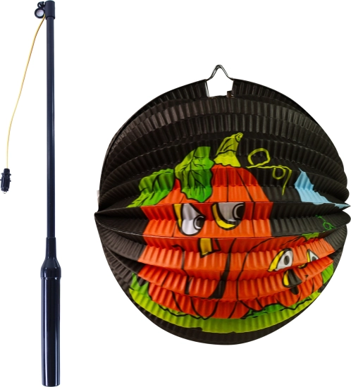 Papierowy lampion dynia na Halloween 25 cm z świecącą pałeczką 50 cm