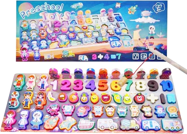 Drewniana edukacyjna gra dla dzieci z rybkami i klockami do układania