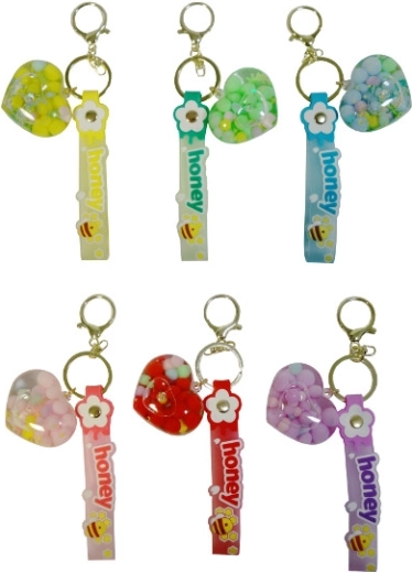 Brelok do kluczy z koralikowym sercem i napisem Honey