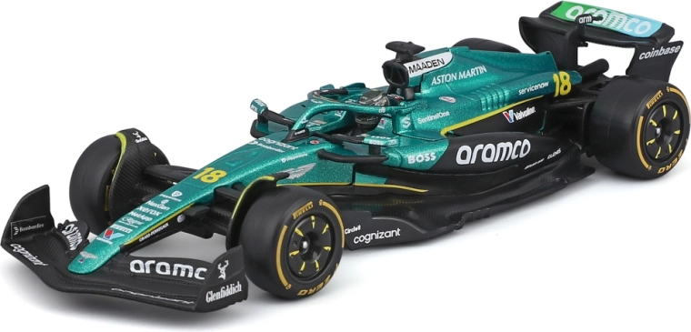 Model Formuły 1 Bburago Aston Martin AMR25 2025 #18 Lance Stroll 1:43 w akrylowym boksie