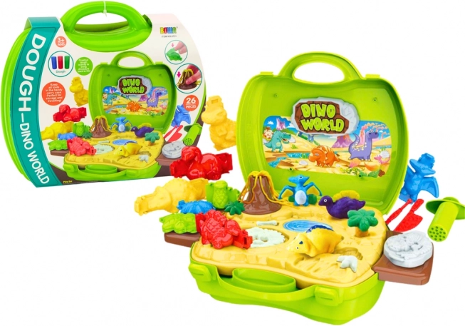 Plastelina świat dinozaurów w kuferku – foremki i narzędzia, zielona