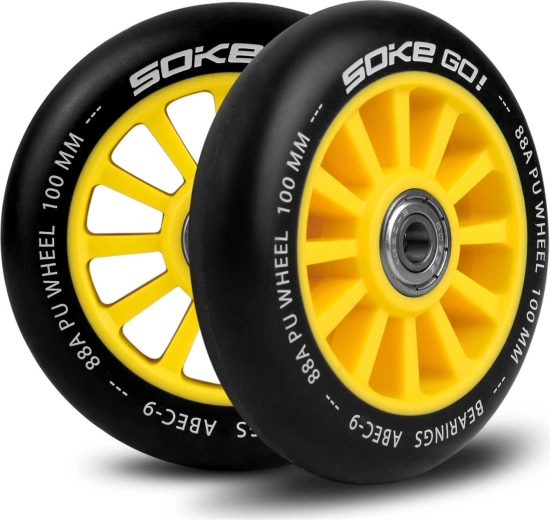 Żółte kółka do hulajnogi 100 mm SOKE – zestaw 2 szt.