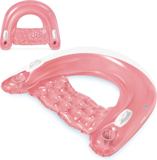 Nadmuchiwany pływający fotel z uchwytami na napoje różowy INTEX 147 × 99 cm