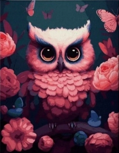 Diamentowe malowanie Różowa sowa 30 × 40 cm