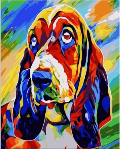 Obraz do malowania według numerów na ramie 40 × 50 cm – basset hound (kolorowy pies)