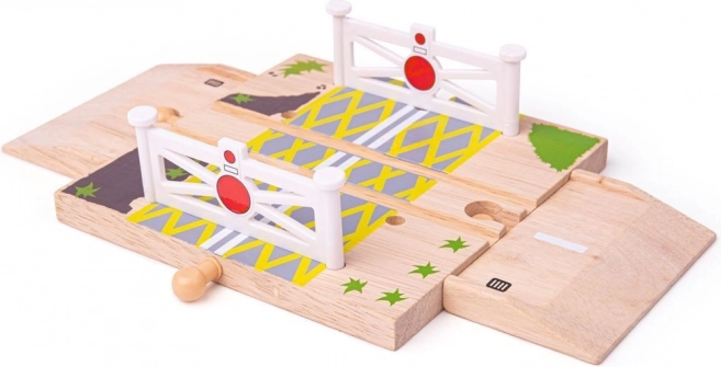 Drewniany przejazd kolejowy z bramkami dla drewnianych torów samochodowych