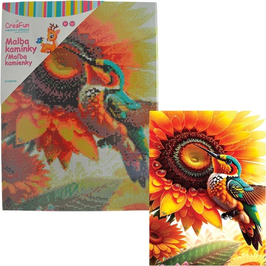 Malowanie diamentowe – kwiat i koliber 30 × 40 cm