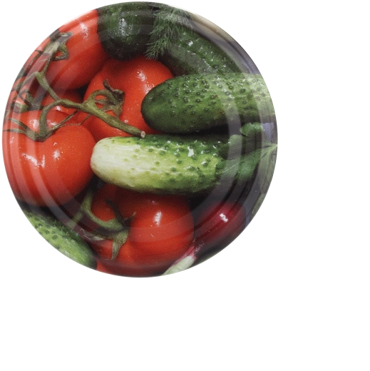 Zestaw metalowych nakrętek do słoików 66 mm z motywem ogórka i pomidora, 10 szt.