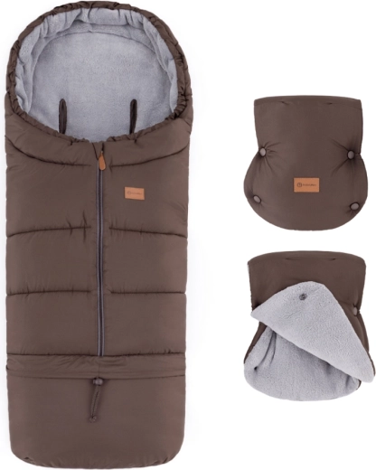 Petite&Mars zestaw: zimowy śpiworek Jibot 3w1 i rękawice do wózka Jasie dark walnut