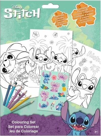 Disney Stitch zestaw do kolorowania z kredkami i naklejkami